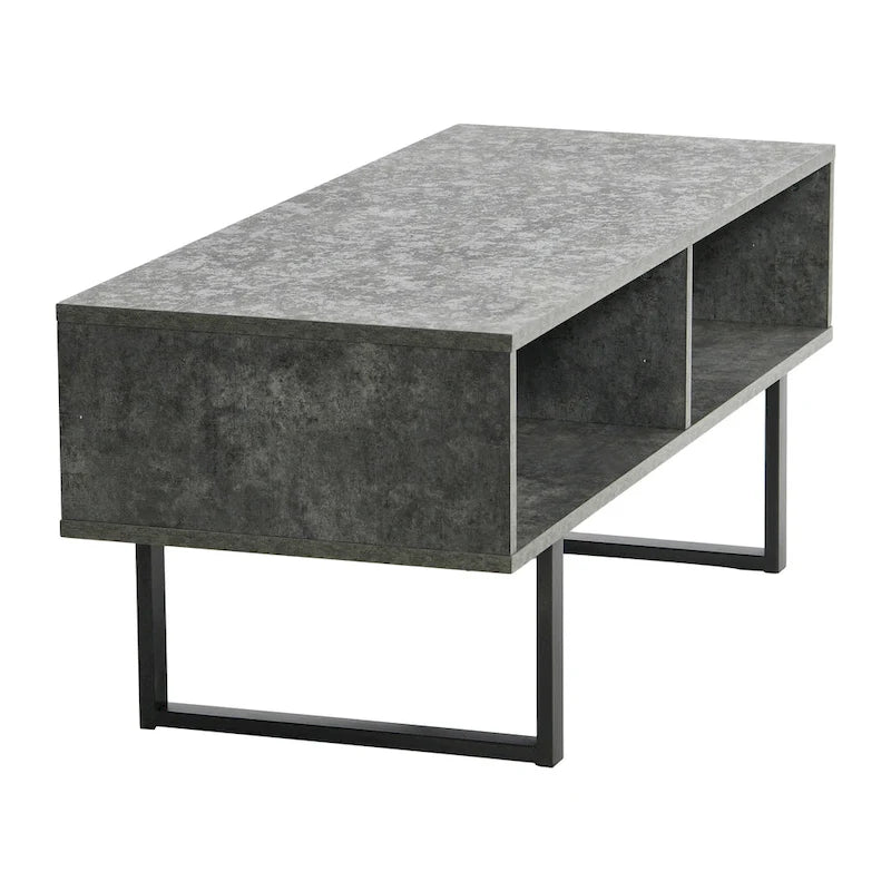 Meuble TV rectangulaire et table basse avec 2 étagères de rangement – Chêne côtier / Ardoise / Noir / Frêne