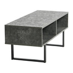 Meuble TV rectangulaire et table basse avec 2 étagères de rangement – Chêne côtier / Ardoise / Noir / Frêne