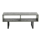 Meuble TV rectangulaire et table basse avec 2 étagères de rangement – Chêne côtier / Ardoise / Noir / Frêne