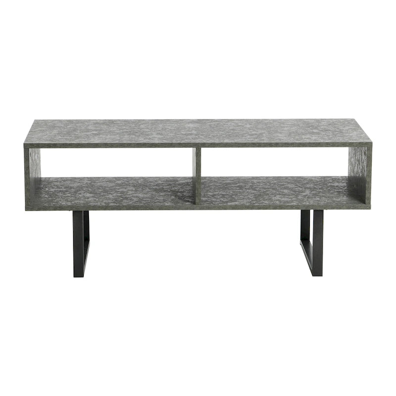 Meuble TV rectangulaire et table basse avec 2 étagères de rangement – Chêne côtier / Ardoise / Noir / Frêne