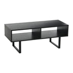 Meuble TV rectangulaire et table basse avec 2 étagères de rangement – Chêne côtier / Ardoise / Noir / Frêne