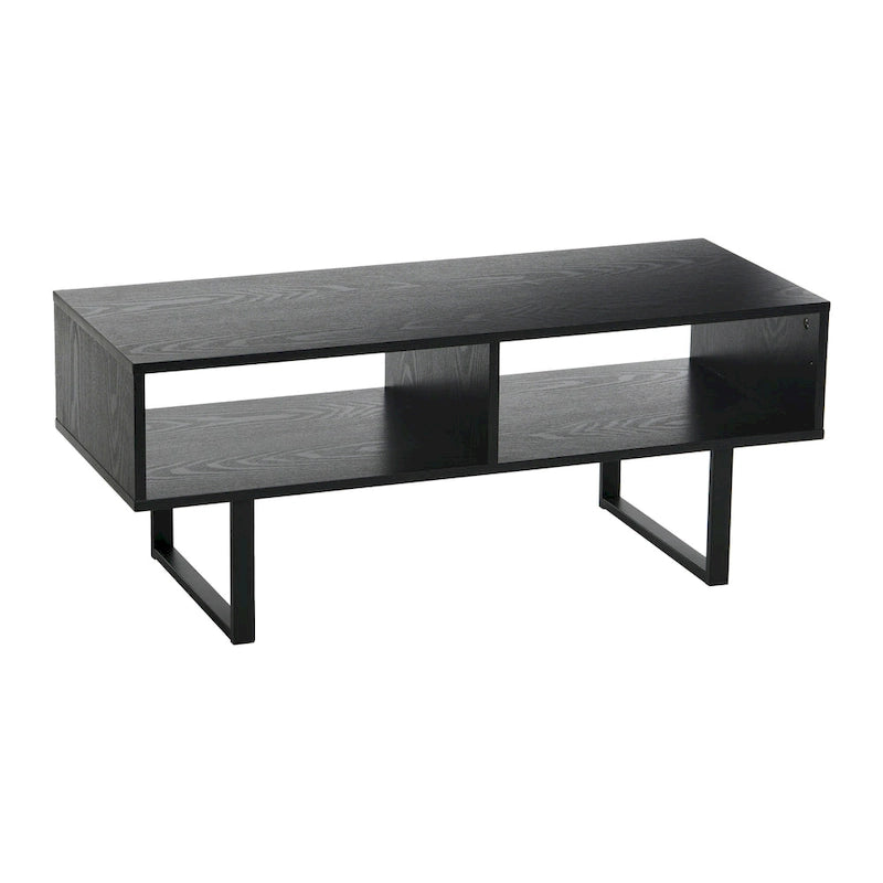 Meuble TV rectangulaire et table basse avec 2 étagères de rangement – Chêne côtier / Ardoise / Noir / Frêne