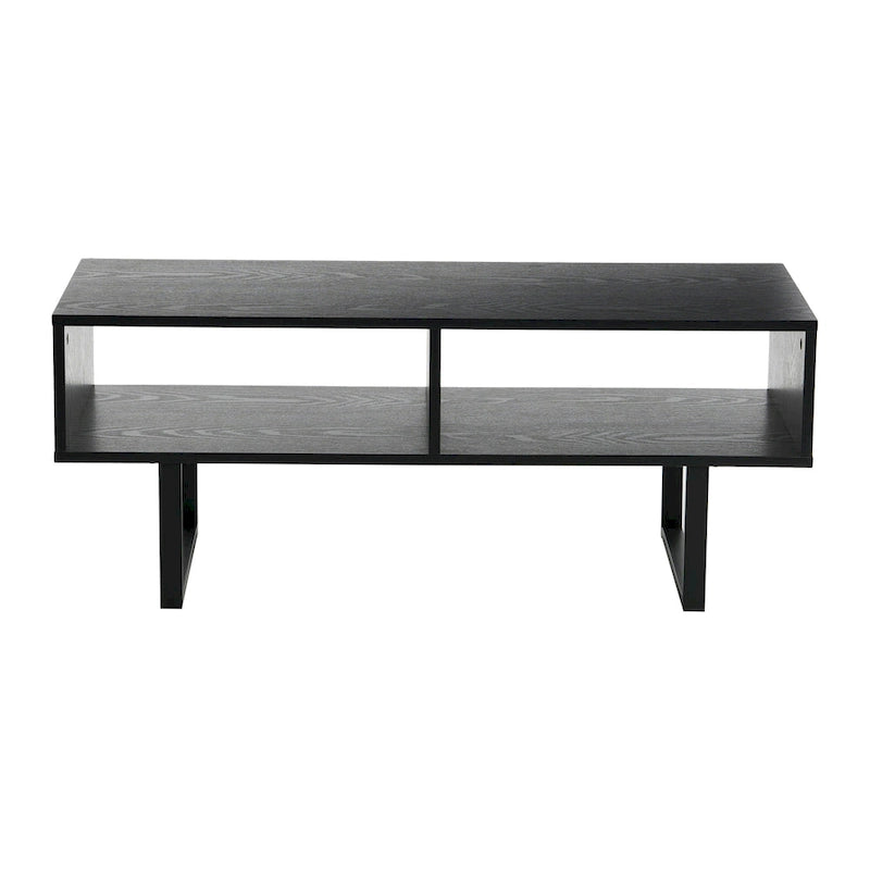 Meuble TV rectangulaire et table basse avec 2 étagères de rangement – Chêne côtier / Ardoise / Noir / Frêne