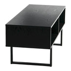Meuble TV rectangulaire et table basse avec 2 étagères de rangement – Chêne côtier / Ardoise / Noir / Frêne