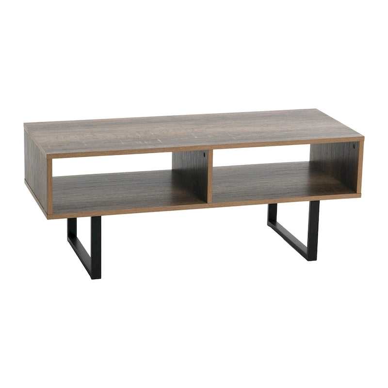 Meuble TV rectangulaire et table basse avec 2 étagères de rangement – Chêne côtier / Ardoise / Noir / Frêne