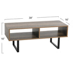 Meuble TV rectangulaire et table basse avec 2 étagères de rangement – Chêne côtier / Ardoise / Noir / Frêne
