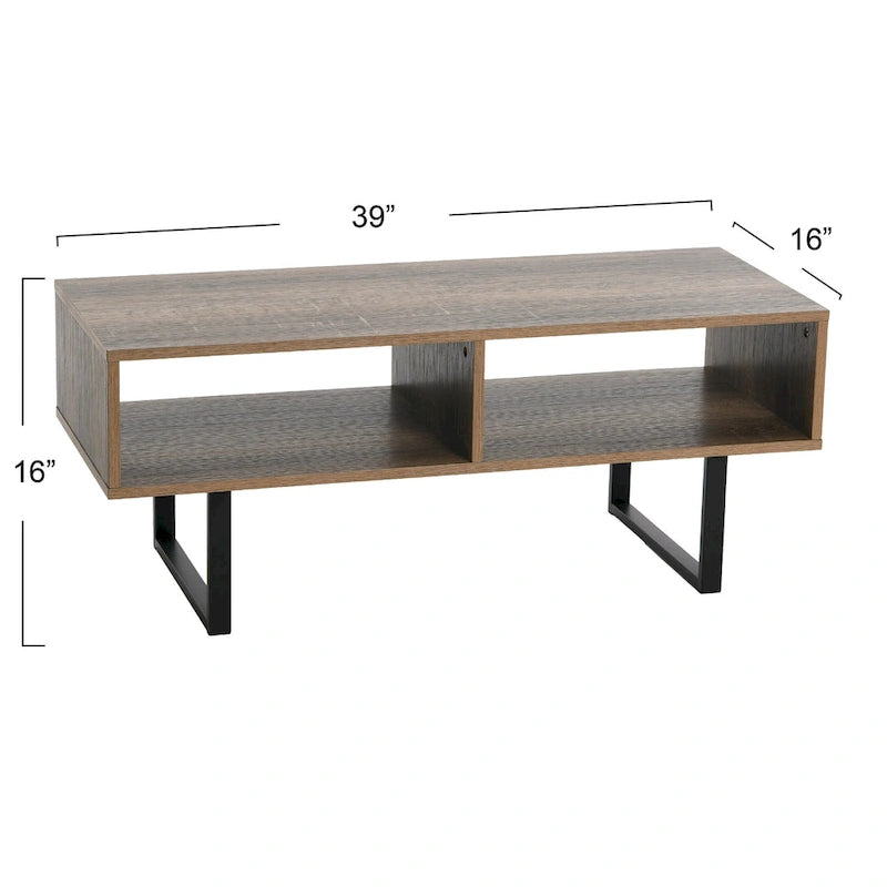 Meuble TV rectangulaire et table basse avec 2 étagères de rangement – Chêne côtier / Ardoise / Noir / Frêne