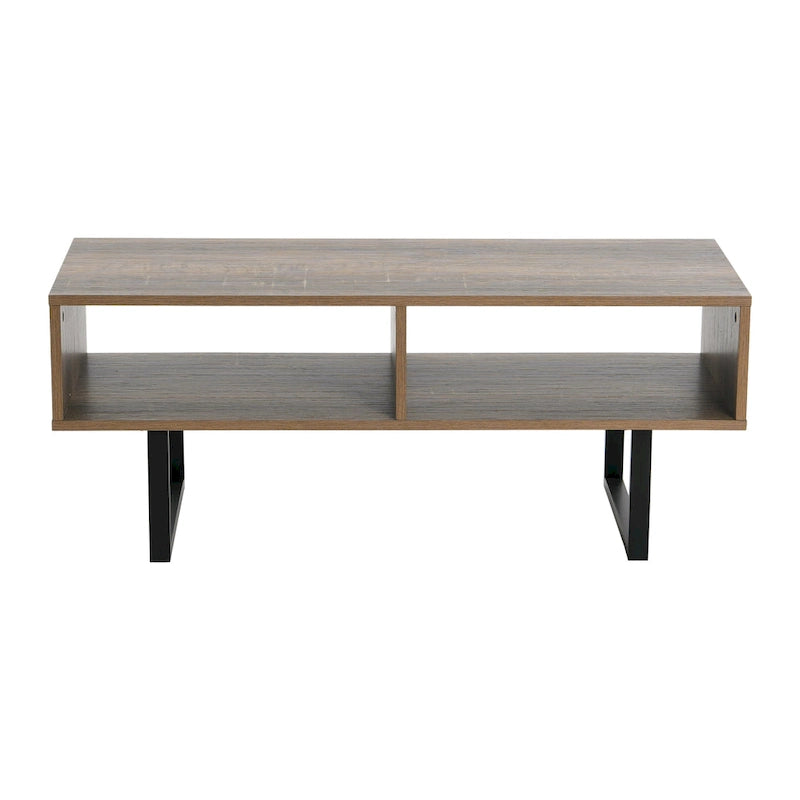 Meuble TV rectangulaire et table basse avec 2 étagères de rangement – Chêne côtier / Ardoise / Noir / Frêne