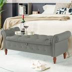 Banc Ottoman de Rangement Capitonnée Gris/Beige avec Rangement, 2 places, 160 cm