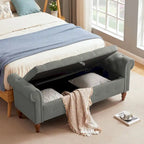 Banc Ottoman de Rangement Capitonnée Gris/Beige avec Rangement, 2 places, 160 cm