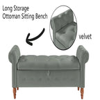 Banc Ottoman de Rangement Capitonnée Gris/Beige avec Rangement, 2 places, 160 cm