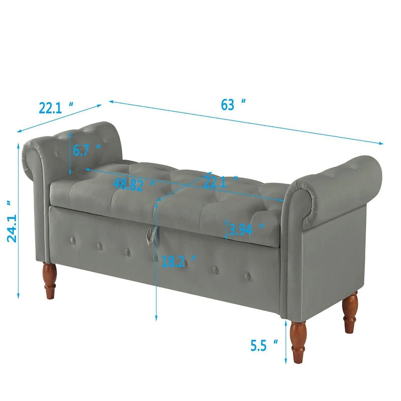 Banc Ottoman de Rangement Capitonnée Gris/Beige avec Rangement, 2 places, 160 cm
