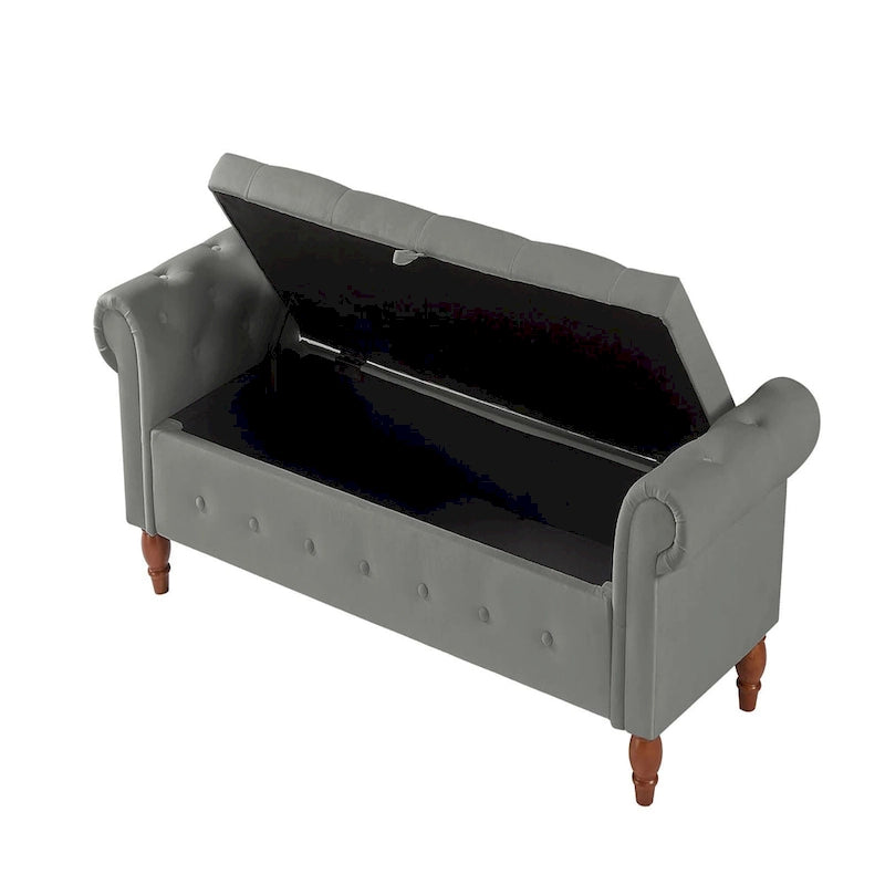 Banc Ottoman de Rangement Capitonnée Gris/Beige avec Rangement, 2 places, 160 cm