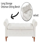 Banc Ottoman de Rangement Capitonnée Gris/Beige avec Rangement, 2 places, 160 cm