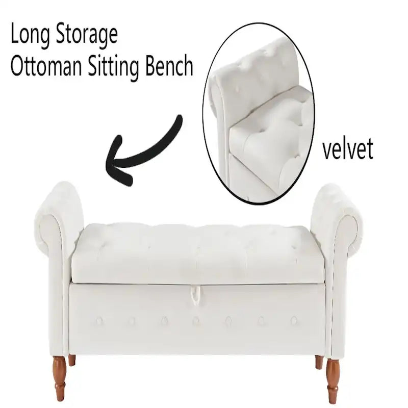 Banc Ottoman de Rangement Capitonnée Gris/Beige avec Rangement, 2 places, 160 cm