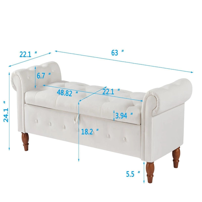 Banc Ottoman de Rangement Capitonnée Gris/Beige avec Rangement, 2 places, 160 cm