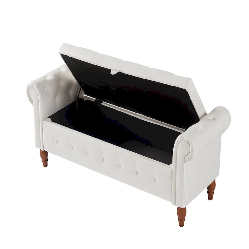 Banc Ottoman de Rangement Capitonnée Gris/Beige avec Rangement, 2 places, 160 cm