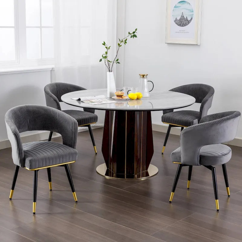 Chaise de salle à manger pivotante en velours avec pieds en métal doré, lot de 2