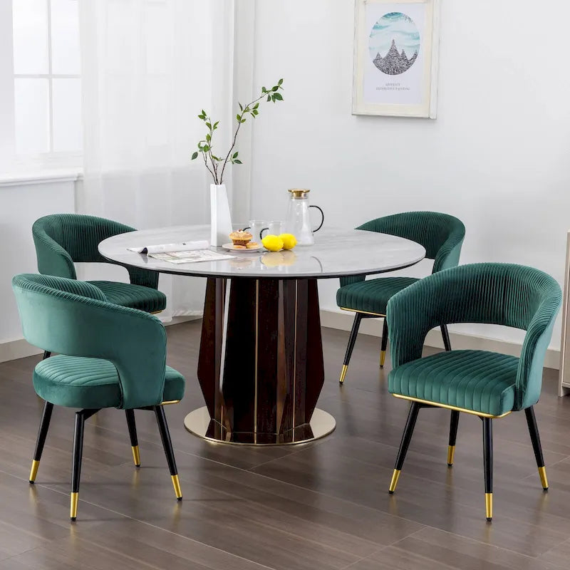 Chaise de salle à manger pivotante en velours avec pieds en métal doré, lot de 2