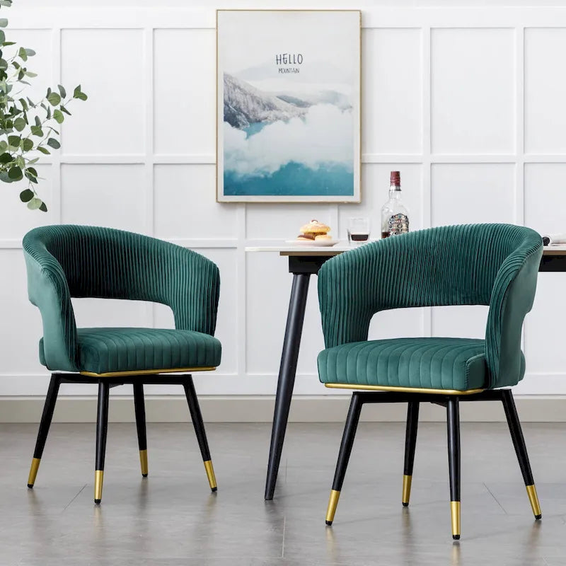 Chaise de salle à manger pivotante en velours avec pieds en métal doré, lot de 2