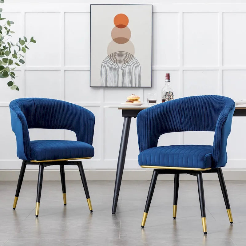 Chaise de salle à manger pivotante en velours avec pieds en métal doré, lot de 2