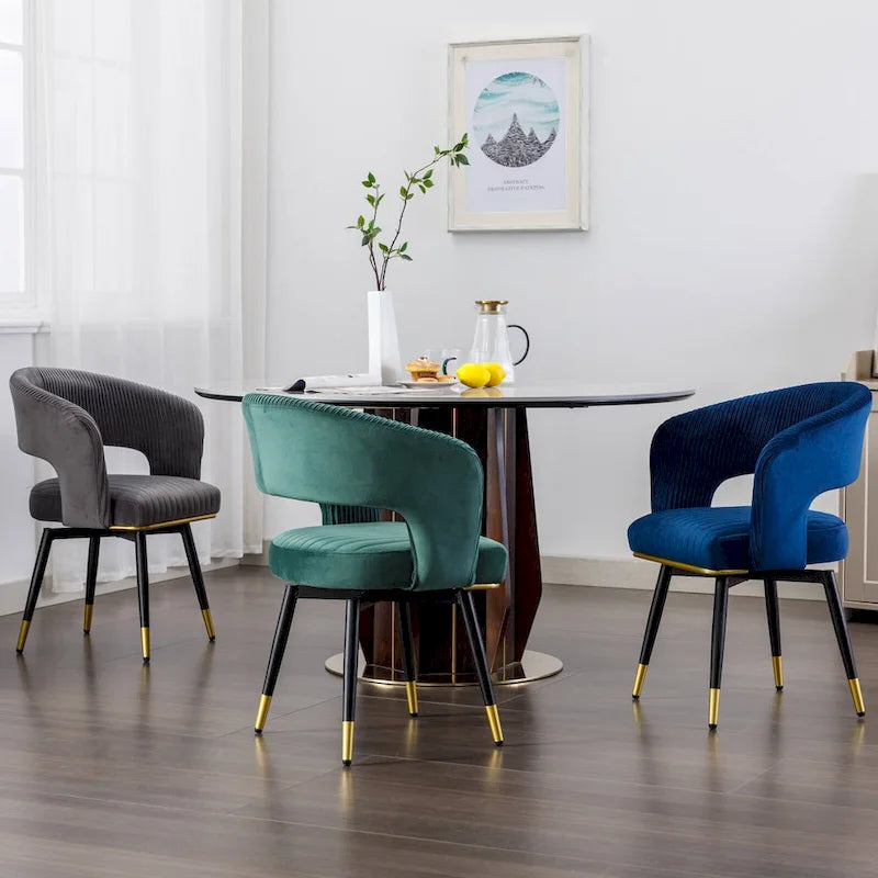 Chaise de salle à manger pivotante en velours avec pieds en métal doré, lot de 2