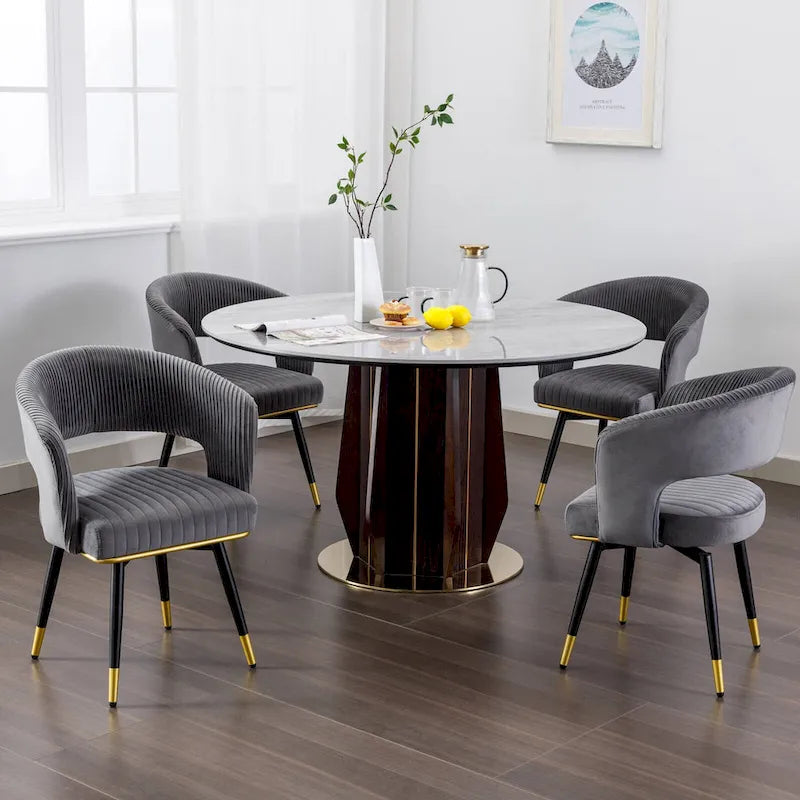 Chaise de salle à manger pivotante en velours avec pieds en métal doré, lot de 2