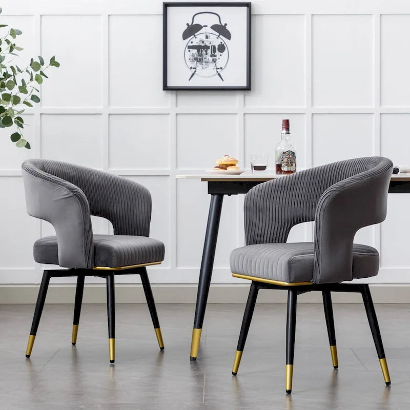 Chaise de salle à manger pivotante en velours avec pieds en métal doré, lot de 2