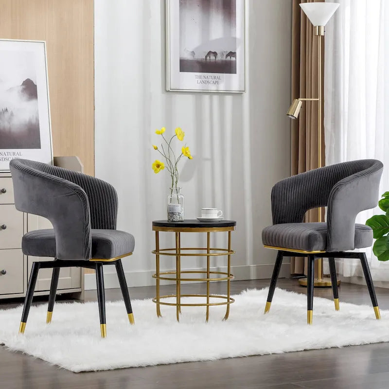 Chaise de salle à manger pivotante en velours avec pieds en métal doré, lot de 2