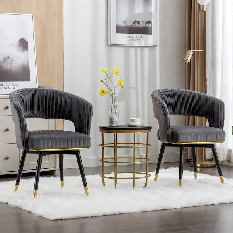 Chaise de salle à manger pivotante en velours avec pieds en métal doré, lot de 2