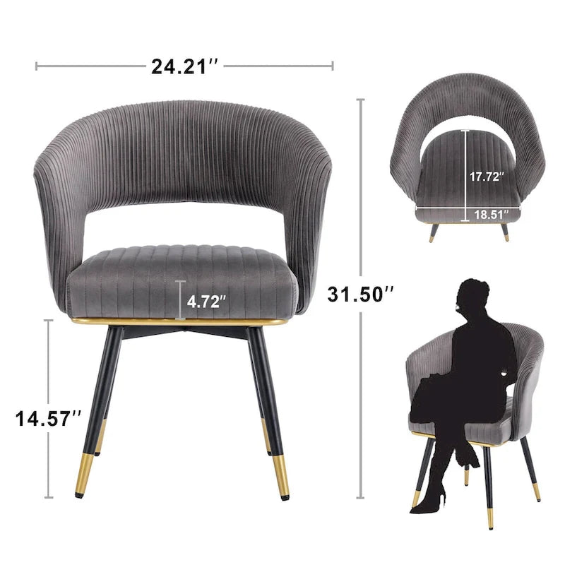 Chaise de salle à manger pivotante en velours avec pieds en métal doré, lot de 2