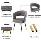Chaise de salle à manger pivotante en velours avec pieds en métal doré, lot de 2