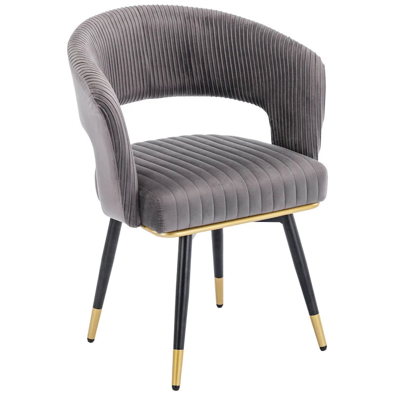 Chaise de salle à manger pivotante en velours avec pieds en métal doré, lot de 2