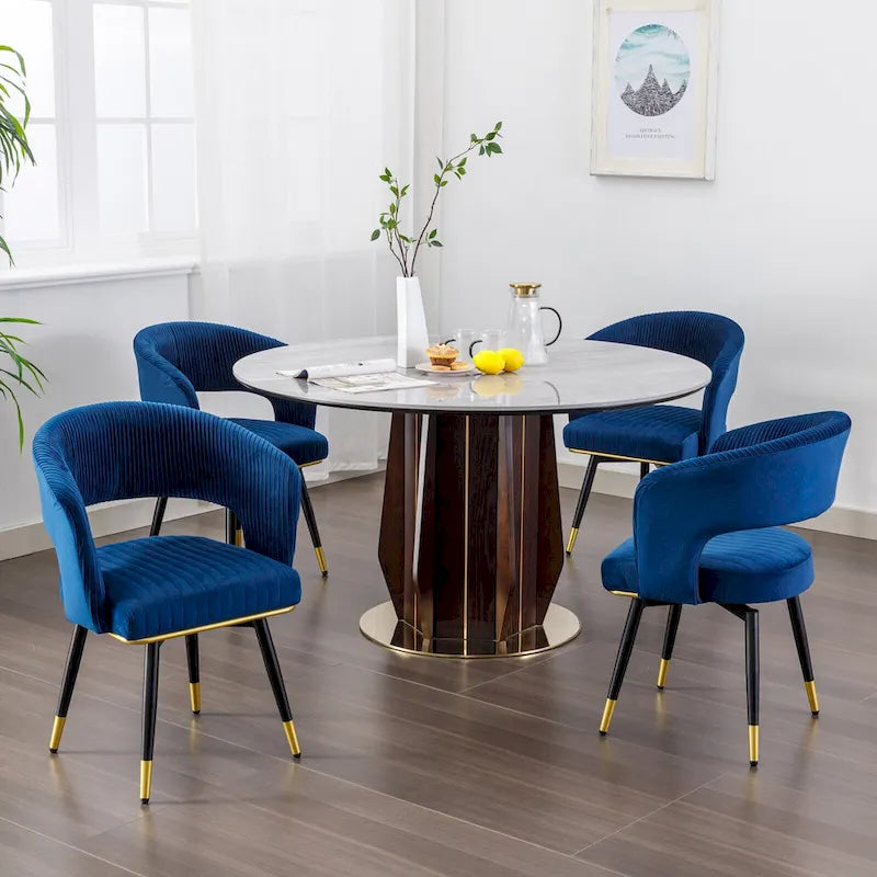 Chaise de salle à manger pivotante en velours avec pieds en métal doré, lot de 2
