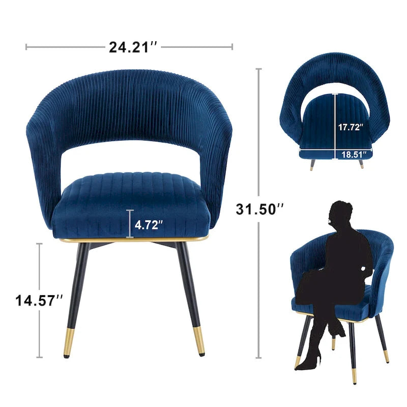 Chaise de salle à manger pivotante en velours avec pieds en métal doré, lot de 2