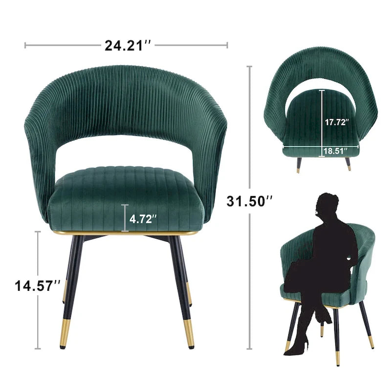 Chaise de salle à manger pivotante en velours avec pieds en métal doré, lot de 2