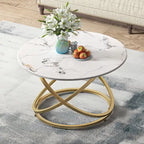 Table basse ronde, plateau verre/pierre, piètement chromé/doré, 1 personne
