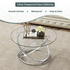 Table basse ronde, plateau verre/pierre, piètement chromé/doré, 1 personne