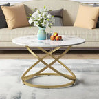 Table basse ronde, plateau verre/pierre, piètement chromé/doré, 1 personne