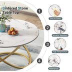 Table basse ronde, plateau verre/pierre, piètement chromé/doré, 1 personne