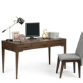 Bureau de style milieu de siècle, tablette clavier et 2 tiroirs, Noyer/Blanc/Gris/Noir, 1 personne