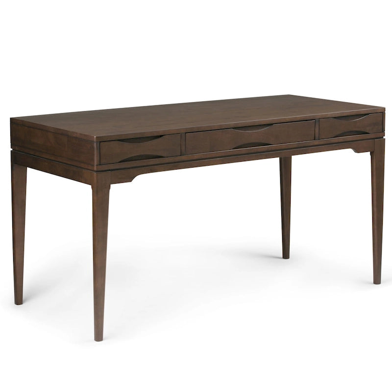Bureau de style milieu de siècle, tablette clavier et 2 tiroirs, Noyer/Blanc/Gris/Noir, 1 personne