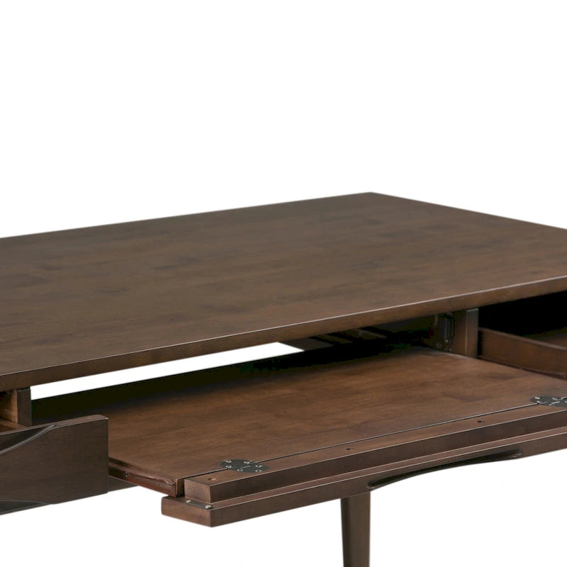 Bureau de style milieu de siècle, tablette clavier et 2 tiroirs, Noyer/Blanc/Gris/Noir, 1 personne