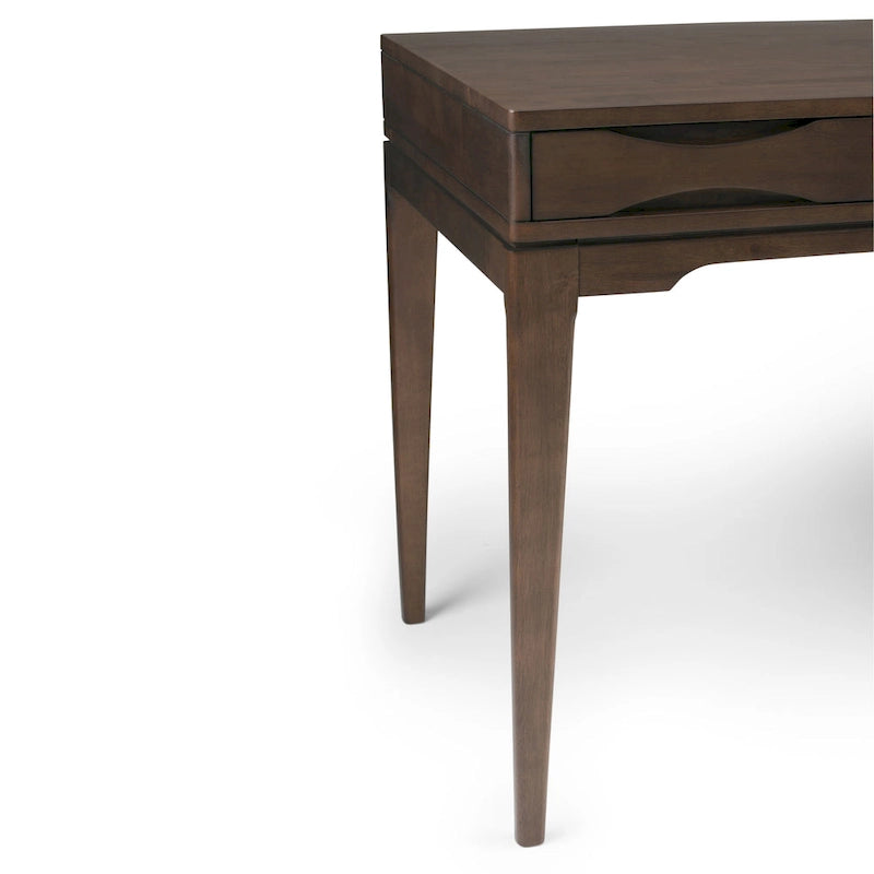 Bureau de style milieu de siècle, tablette clavier et 2 tiroirs, Noyer/Blanc/Gris/Noir, 1 personne