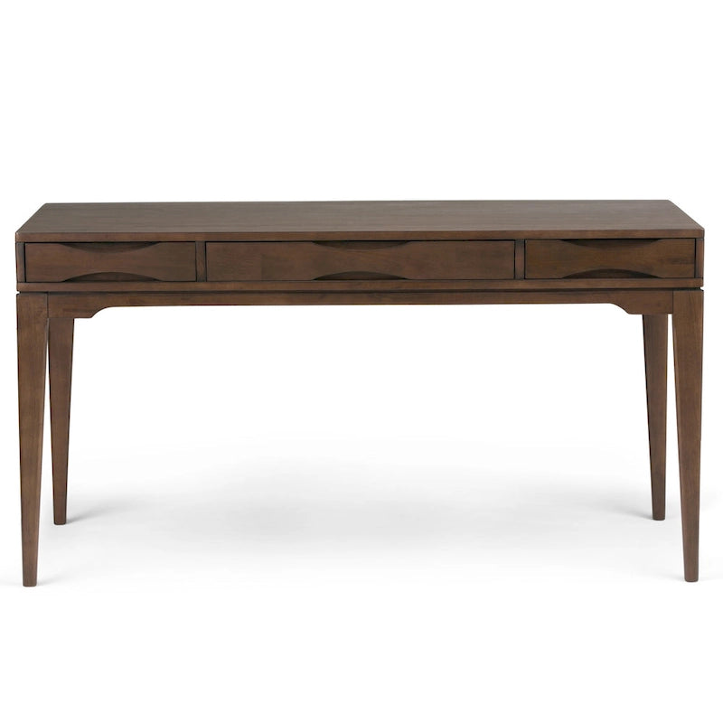 Bureau de style milieu de siècle, tablette clavier et 2 tiroirs, Noyer/Blanc/Gris/Noir, 1 personne
