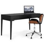 Bureau de style milieu de siècle, tablette clavier et 2 tiroirs, Noyer/Blanc/Gris/Noir, 1 personne
