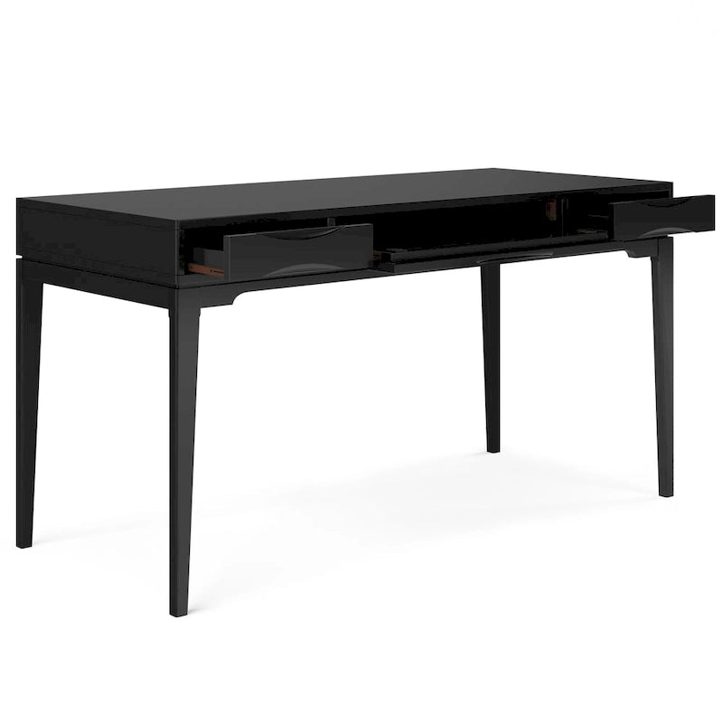 Bureau de style milieu de siècle, tablette clavier et 2 tiroirs, Noyer/Blanc/Gris/Noir, 1 personne