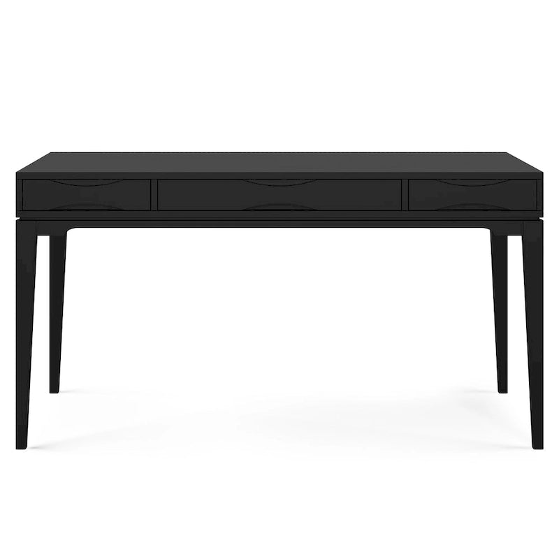 Bureau de style milieu de siècle, tablette clavier et 2 tiroirs, Noyer/Blanc/Gris/Noir, 1 personne