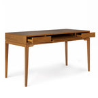 Bureau de style milieu de siècle, tablette clavier et 2 tiroirs, Noyer/Blanc/Gris/Noir, 1 personne