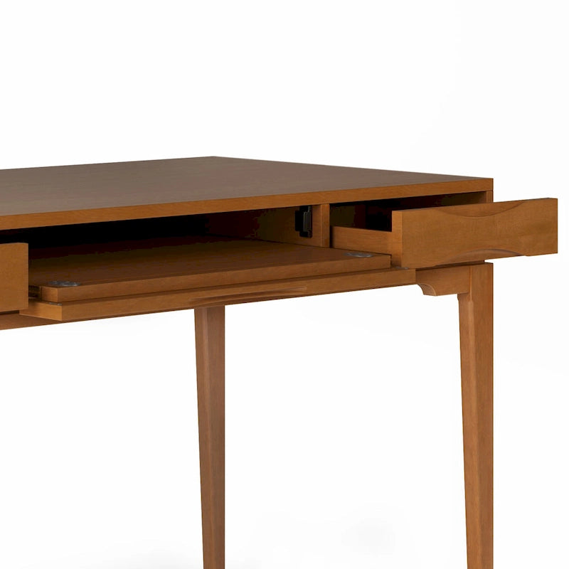 Bureau de style milieu de siècle, tablette clavier et 2 tiroirs, Noyer/Blanc/Gris/Noir, 1 personne